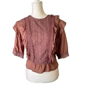 Love Sam Lace & Ruffle Trimmed Scoop Neck top pink rosewood sz medium